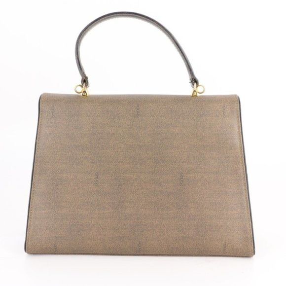 Authentic Vintage FENDI Oatmeal Coated Canvas Logo Top Handle Handbag - Picture 2 of 10